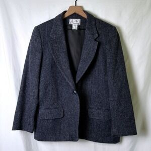 Carina Nucci Womens Herringbone Wool Single Button Blazer Size 12 Charcoal Grey
